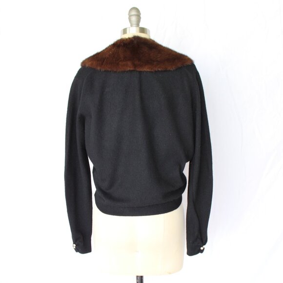 Bernard Altman black Cashmere cardigan brown Mink Collar vintage dress sweater - Picture 8 of 9